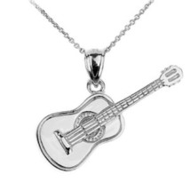 925 Fine Sterling Silver Acoustic Guitar Pendant Necklace 16,18&quot;,20- Made In USA - £29.49 GBP+