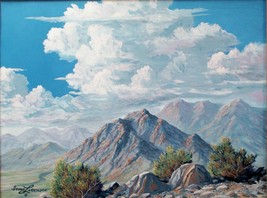 Nevada Outback Blue Sky Mountains Clouds Views for Miles Original Oil Pa... - $875.00