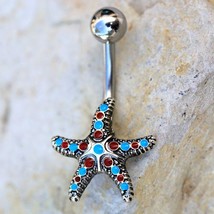 316L Stainless Steel Colorful Starfish Navel Ring - £14.90 GBP