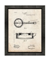 Banjo Patent Print Old Look with Beveled Wood Frame - £19.94 GBP+