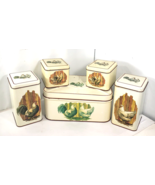 Cheinco Tin Canister Set w Lids Bread Box Chicken &amp; Rooster Farmhouse De... - $68.52 CAD