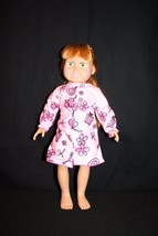 FCM 1996 18&quot; Red haired Green-eyed Doll unique pink flower poodle nightgown - £27.48 GBP