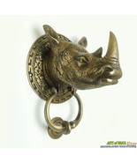 7.87&quot; Vintage Solid Brass Rhino African Animal Head Entry Door Knocker - £110.12 GBP