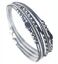 Black and sterling silver 925 multi strand statement wrap bracelet chain beads f - £36.64 GBP