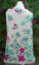 Cream Silk Scarf Floral Large Vintage for Women Rolled Hem Square Shawl ... - £12.39 GBP