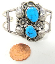 Turquoise 2 Nugget Bracelet Sterling Silver Angela Lee Feathers Navajo A... - $386.09