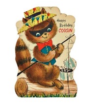 Happy Birthday Card for Cousin Raccoon Fishing 1950s Hallmark Vintage Used - $6.79