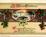 Un Merry Christmas Inverno Scene Art Déco Goffrato John Winsch DB Cartol... - $12.25