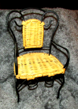 CHAIR black metal beige wicker 9" tall doll bear plant display (Barbie bx) - $7.80