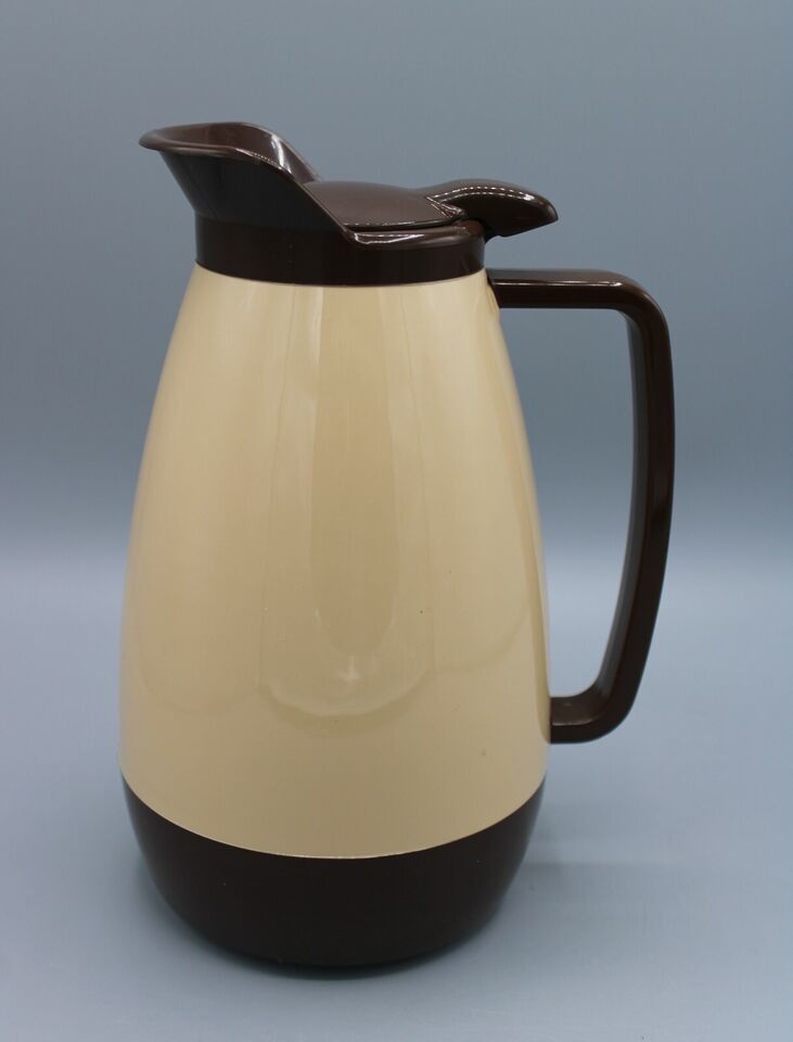 Vintage Thermo-Serv West Bend Coffee Carafe Pitcher 1 Qt Insulated Tan & Brown - $12.86