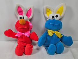 Vintage Tyco Cookie Monster &amp; Elmo 9&quot; Beanie Easter Bunny Stuffed Plush Lot - £15.65 GBP