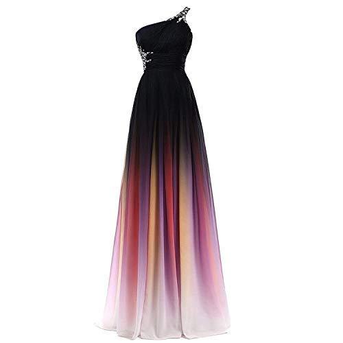 Beaded One Shoulder Long Ombre Prom Evening Dresses Black Rainbow Colorful US 14