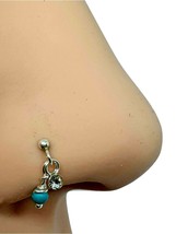 Nose Stud Bali Turquoise Bead &amp; CZ 22g (0.6mm) 925 Sterling Silver Ball End Stud - £9.90 GBP