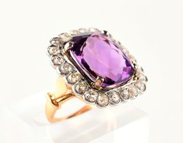 *18K Multi-Tone Gold Purple Amethyst Natural Diamond Cocktail Ring 6.5 - $1,999.99