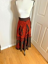 Wrap Skirt Womens Sz L Rust Brown Midi Embroidered  - £11.79 GBP