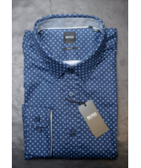 HUGO BOSS Uomo Ronni _ 53 Slim Fit Media Cotone Blu Business Camicia Casual - $58.79