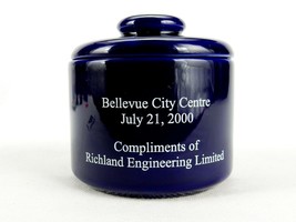 Cobalt Blue Ceramic Dresser Jar w/Lid, Souvenir Bellevue City Centre, Powder, Tr - £10.03 GBP