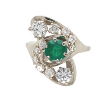 14k White Gold .65ct Genuine Natural Emerald and Diamond Cocktail Ring (#J7164) - £1,315.49 GBP