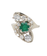 14k White Gold .65ct Genuine Natural Emerald and Diamond Cocktail Ring (... - $1,702.80