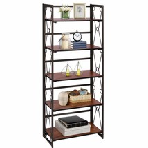 5 Tier Folding Bookshelf, No Assembly Book Shelf Bookcase, Industrial Metal Free - £170.63 GBP