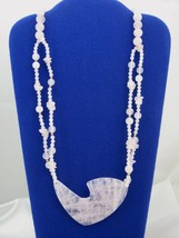 Vintage  Handcraft Gemstone  Icy Pink Rose Quartz Necklace Large Pendant 30" - $38.25