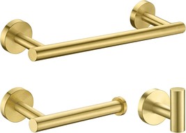 Nolimas 3-Pieces Brushed Gold Bathroom Hardware Set Sus304 Stainless Steel Round - £31.65 GBP