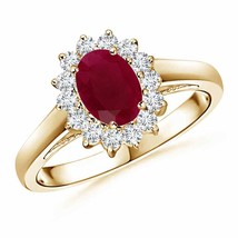 ANGARA Princess Diana Inspired Ruby Ring with Diamond Halo for Women in 14K Gold - £824.98 GBP