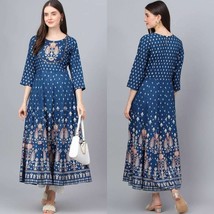 Xs to 7xl Plus Size &amp; Regular Blue Ethnic Motifs Printed Anarkali Kurta gown,7xl - £31.32 GBP