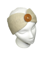 TICKLED PINK Beige Sweater Knit Wooden Button Detail Cozy Ear Warmer Hea... - £15.89 GBP