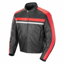 Men&#39;s Two Tone Black Red Cont Motorcycle Racing Real Leather Gray Striped Jacket - £125.30 GBP
