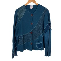 Neil &amp; David Top Women Small Blue Art-to-Wear Thermal Lace Mesh Button U... - £31.96 GBP