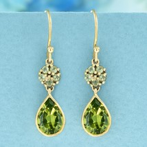 4 Ct. Natural Peridot Vintage Style Floral Drop Earrings in 9K Yellow Gold - £553.59 GBP