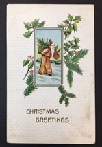 Antique Christmas Greetings Card Divided Back Embossed Santa Germany - $18.00