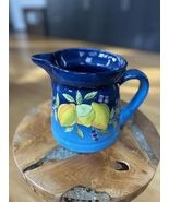LAURIE GATES Ware Glazed Ceramic PITCHER Blue with Fruit  - $913.13 MXN