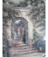 Homco Home Interiors Courtyard Fountain Picture By B. Brown Pink Roses  - €106,09 EUR