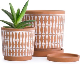 Set Of Two 4 Inch And 6 Inch Terracotta Pots With Drainage Holes And Saucers, 1. - £32.83 GBP