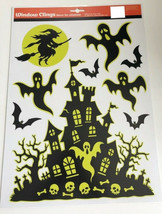 Halloween Window Clings 9 Pieces Haunted Mansion House Witch Moon Ghosts Bats - £13.99 GBP