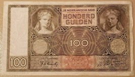 NETHERLANDS 100 GULDEN 1942 BANKNOTE VF - XF VERY RARE NO RESERVE - $27.66