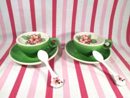 Homer Laughlin Greenbrier Resort Dorothy Draper Rhododendron Cups Saucers Spoons - £98.90 GBP