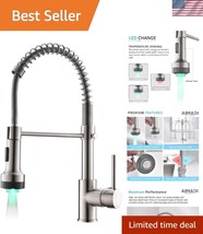 Stylish Single Handle Kitchen Faucet with Brushed Nickel Finish &amp; LED In... - $2,437.81 MXN