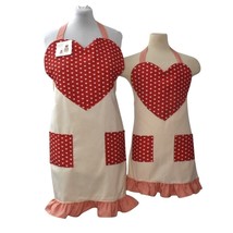 Mother Daughter Apron Set Adult &amp; Child Apron Set Hearts Red Pink Cream - £11.90 GBP