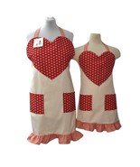 Mother Daughter Apron Set Adult &amp; Child Apron Set Hearts Red Pink Cream - $14.99