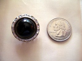 2 Black Cabochon Crystal Rhinestone Accent Silver Tone Setting Buttons 1″ In Siz - £11.14 GBP