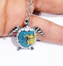 Turtle Charm Necklace, Ocean Sea Pendant, Silver Charm Necklace, Best Fr... - $25.58