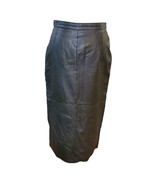 80s Medium 8 10 Black Leather Midi Skirt Below Knees High Waisted Back Slit - £30.48 GBP