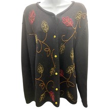 VTG 90&#39;s Crystal Kobe L Fall Cardigan Sweater Leaves Button Front Embroi... - $25.55