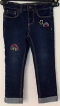 Okie dokie jeans girls 3T blue denim embroidered 2 rainbows &amp; star  adj.... - $6.19