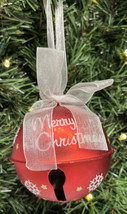 Merry Christmas Jingle Bell Ball Christmas Ornament Sleigh Bell 3.5&quot; Red - £5.69 GBP