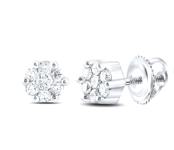 10K White Gold 1/6ctw Round Flower Cluster Diamond Earrings - £621.71 GBP