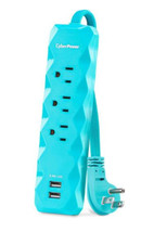 CyberPower 3 ft. 3-Outlet 2-USB Surge Protector, Turquoise Blue - $18.95